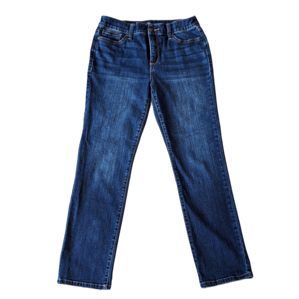 St John's Bay Medium Wash Elastic Waist Straight Mid rise Jeans Sz 8